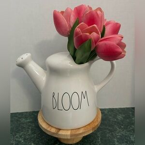 Rae Dunn “Bloom” Water Can Planters With Pink Flowers